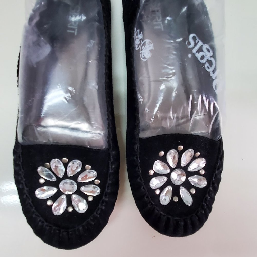 ESPRIT Vintage Black Suade Jewel Flats Shoes